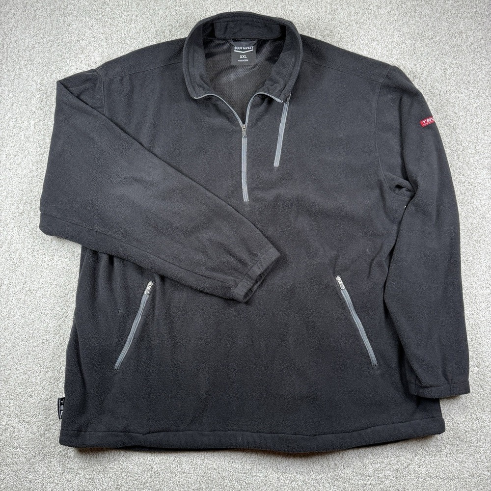 SCOTTeVEST Sweater Mens 2XL Black 1/4 Zip TEC‎ Fleece Jacket Convertible Pocket